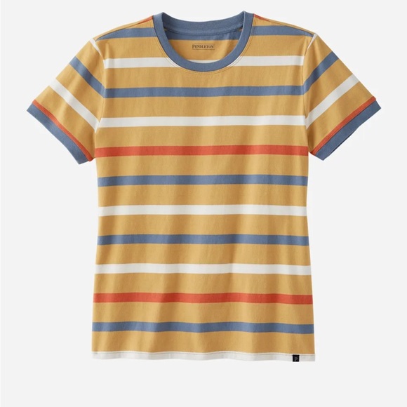 3/$10 Pendleton 100% Cotton Striped Yellow, Blue, White, And Red Ringer Tee - Picture 1 of 7
